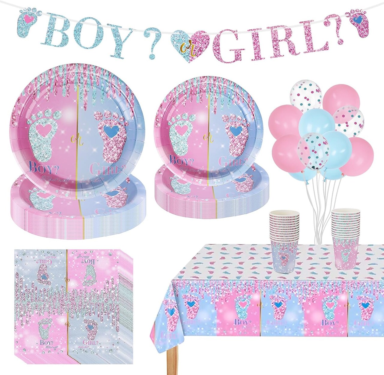 146 Pcs Gender Reveal Party Supplies – Tableware Set for 24 Guests (Blue and Pink)